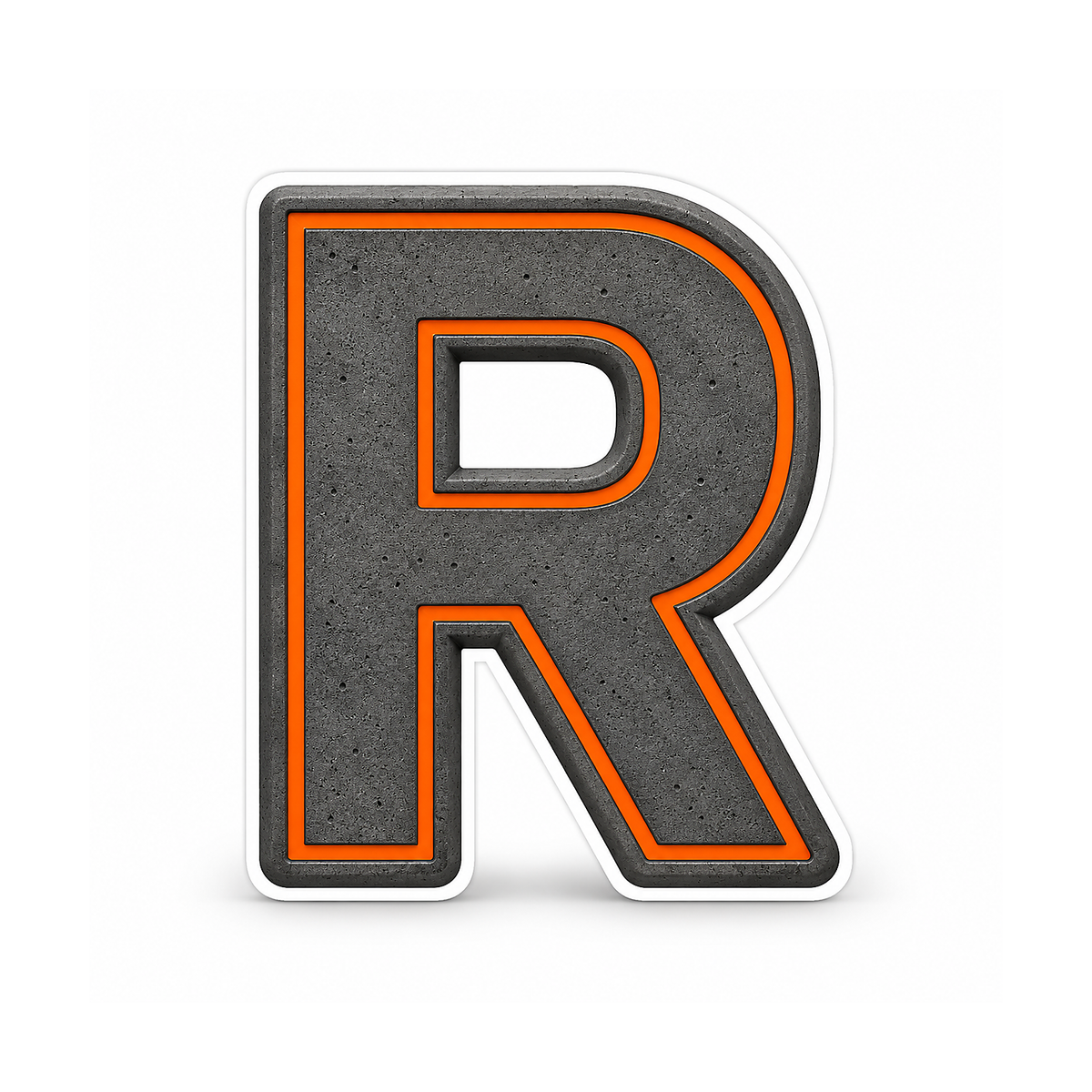 Graphite Letter R with Orange Outline Art Vinyl Decal Stickers