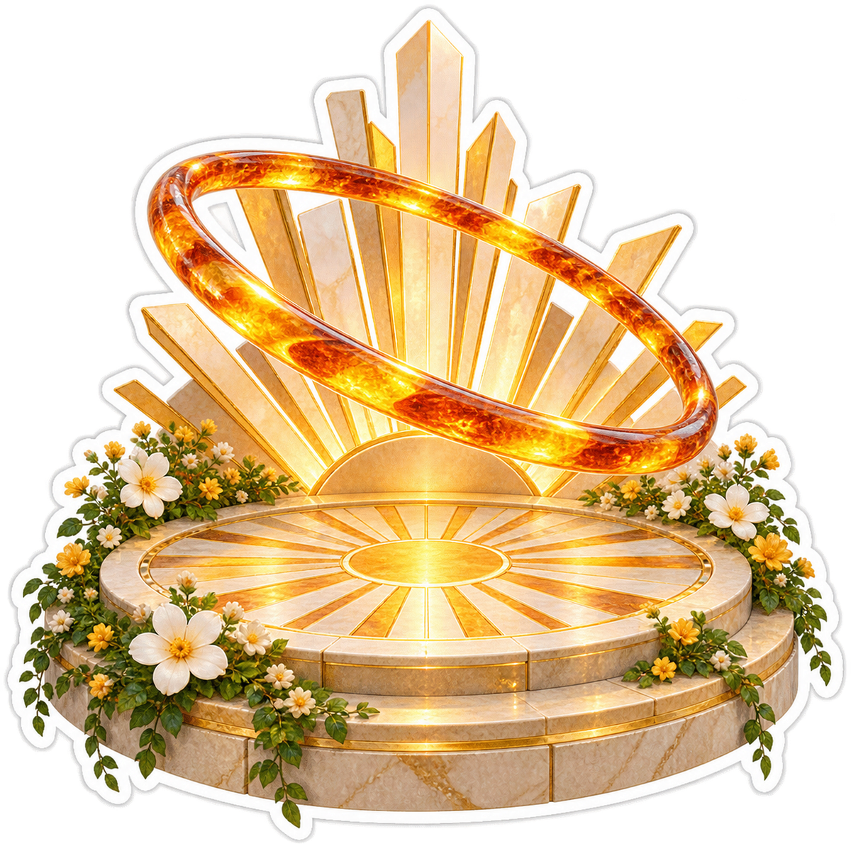 Amber Ring Above Golden Sunburst Platform Art Vinyl Decal Stickers