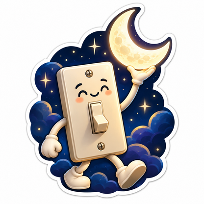 Smiling Light Switch Holding Crescent Moon Art Vinyl Decal Stickers