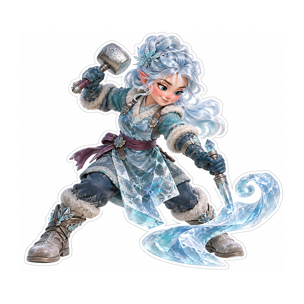 Silver Haired Ice Sculptor with Hammer Vinyl Decal Stickers
