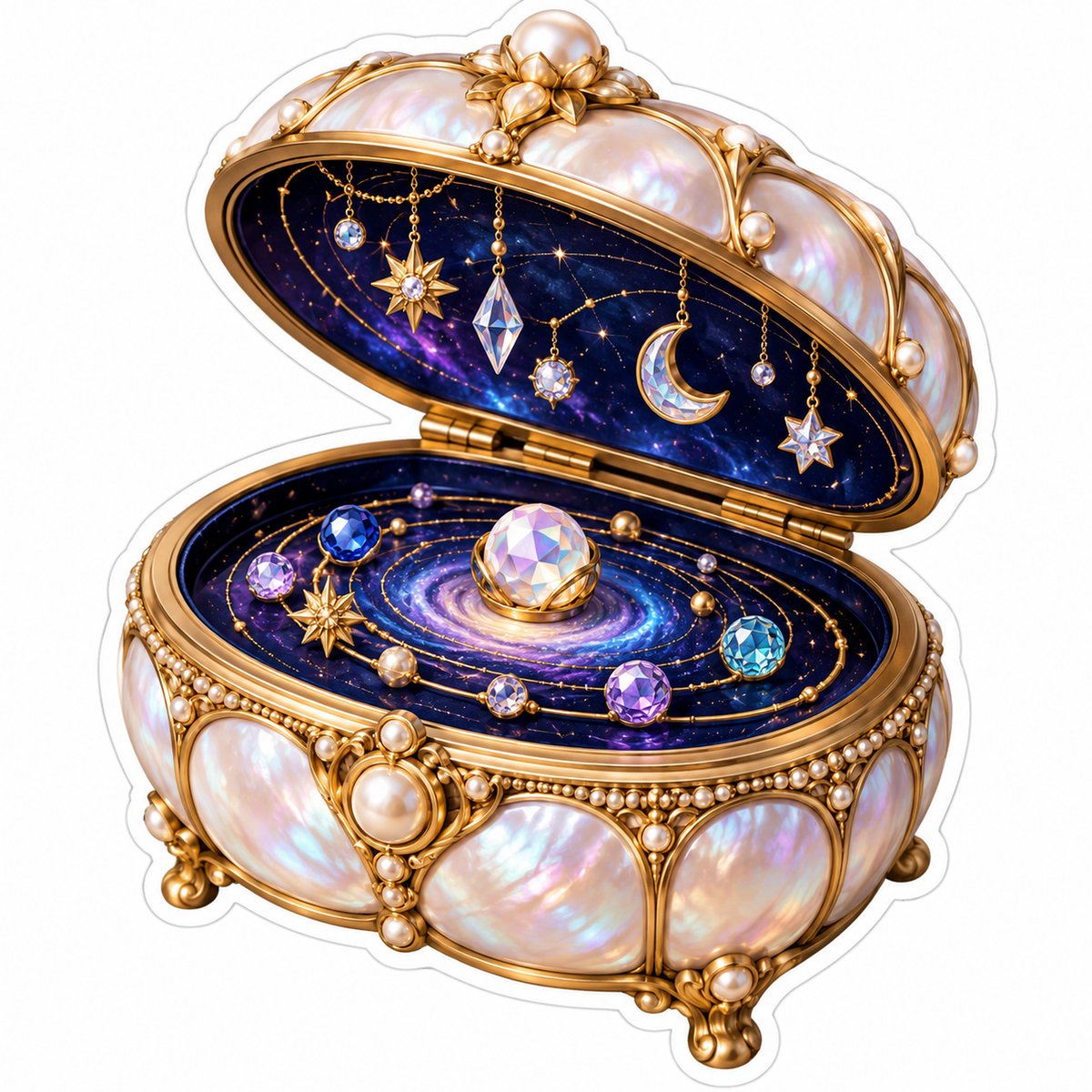 Pearl Jewelry Box with Miniature Starry Orbits Vinyl Decal Stickers