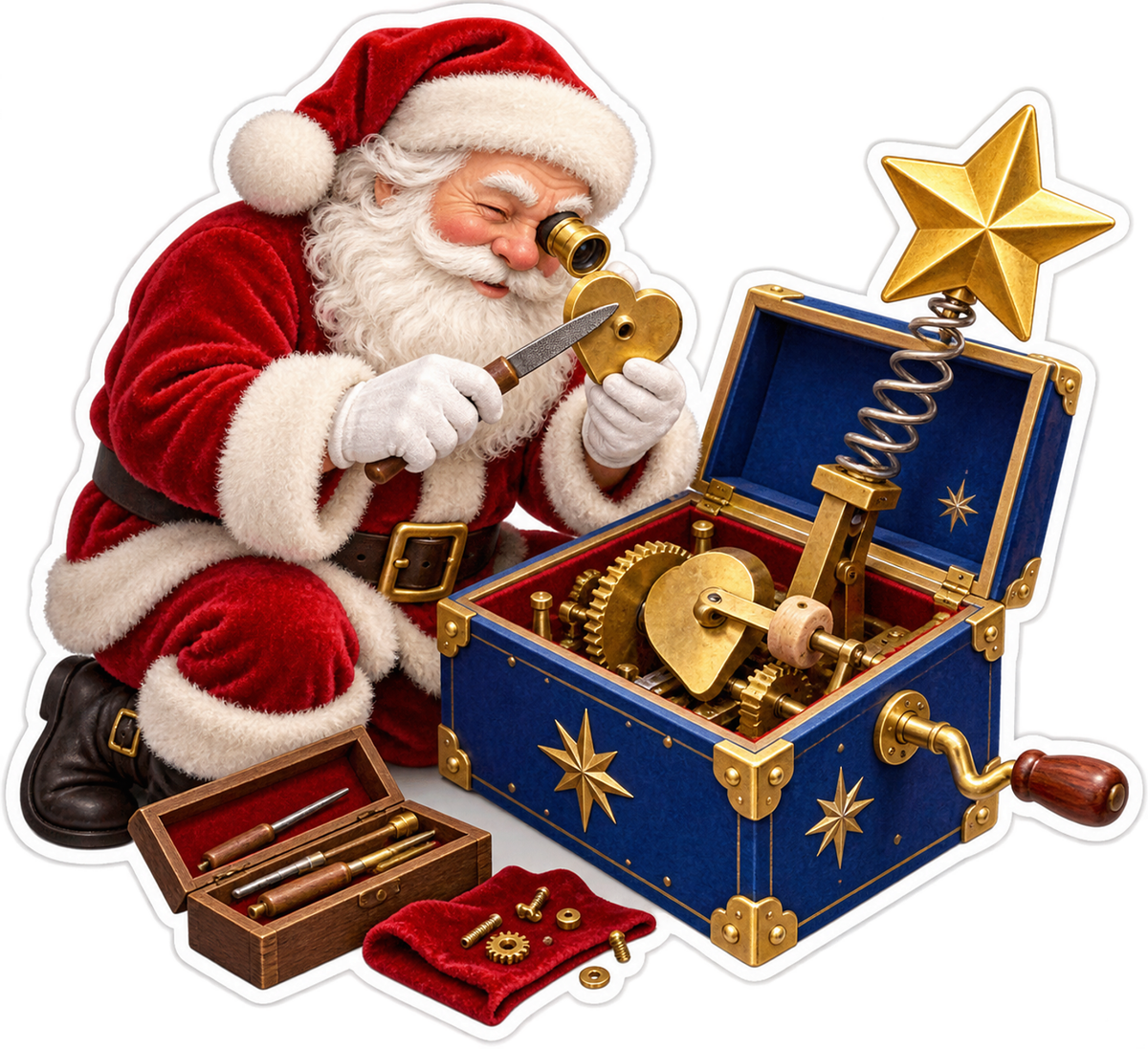 Santa Building Blue Star Music Box Art Vinyl Decal Stickers