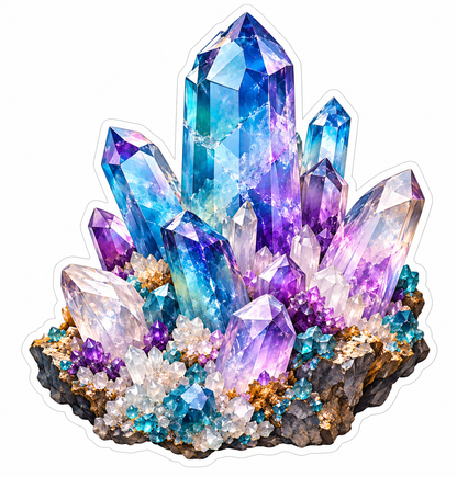 Blue Purple Crystal Cluster on Rock Vinyl Decal Stickers