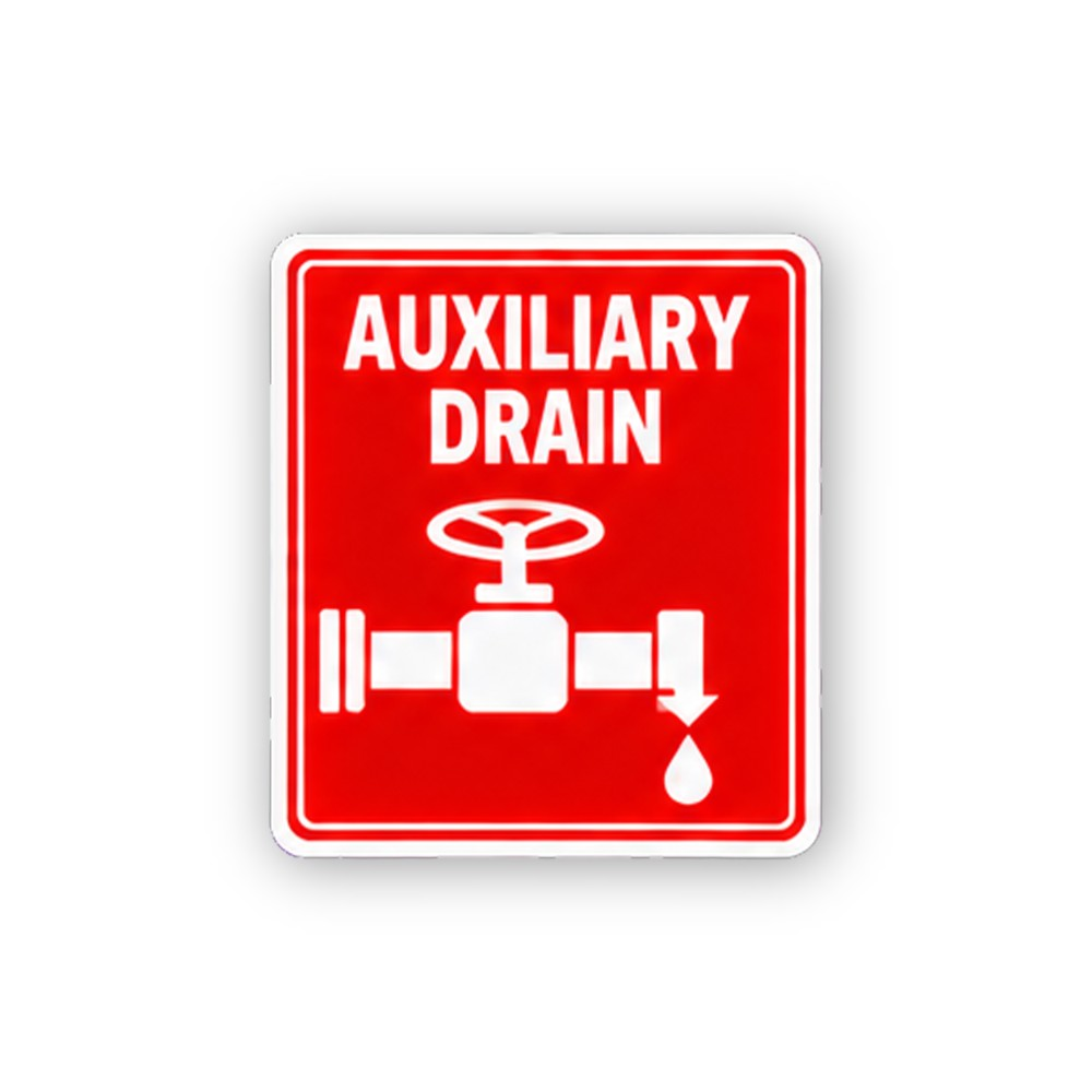 Red Auxiliary Drain Valve Drop Portrait Vinyl Decal Stickers