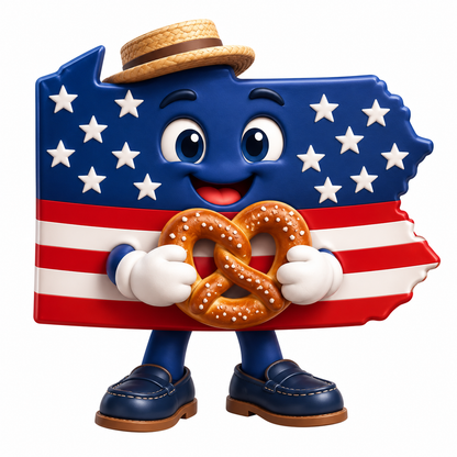 Patriotic Pennsylvania Map Holding Pretzel Art Vinyl Decal Stickers