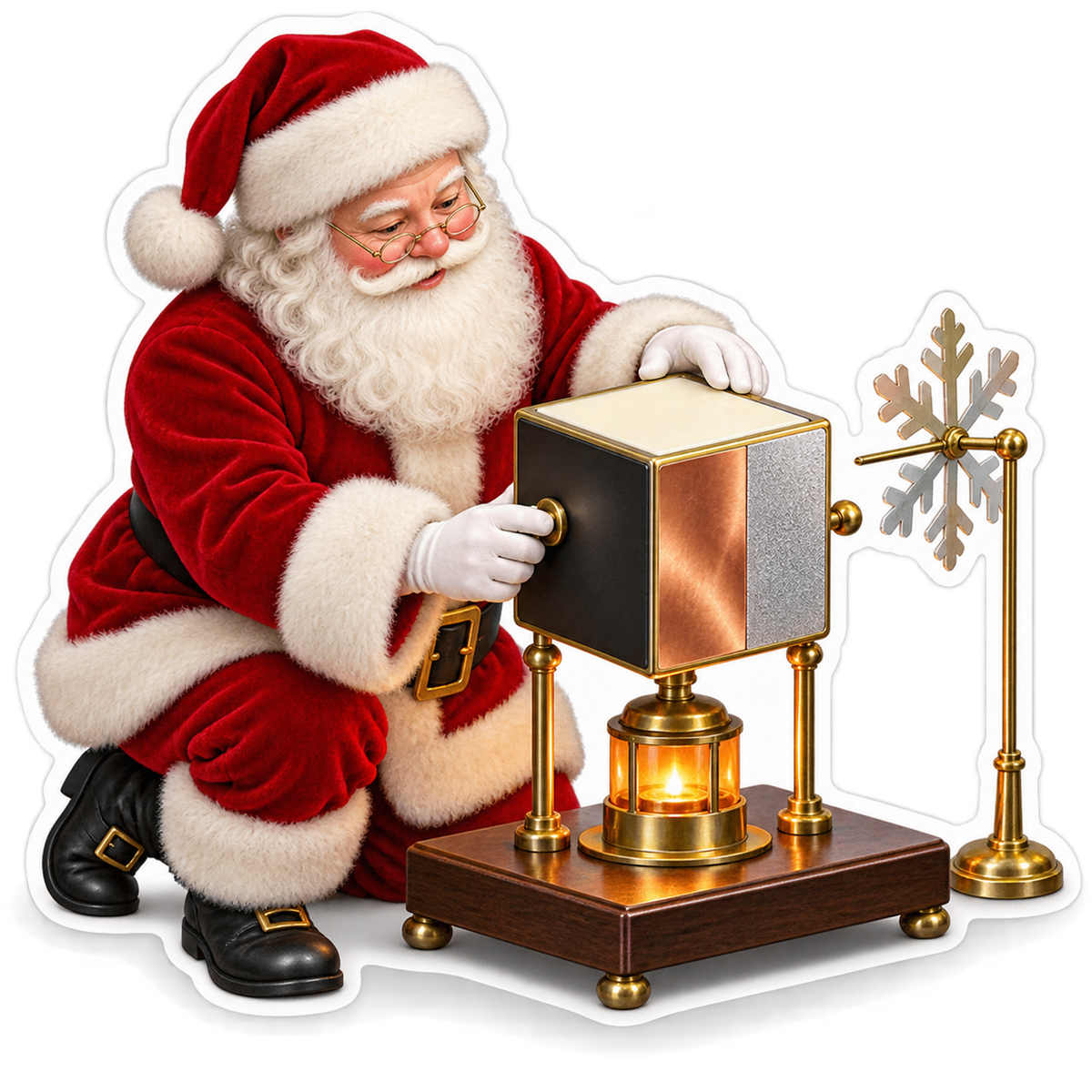 Santa Studying a Brass Cube Device Vinyl Decal Stickers