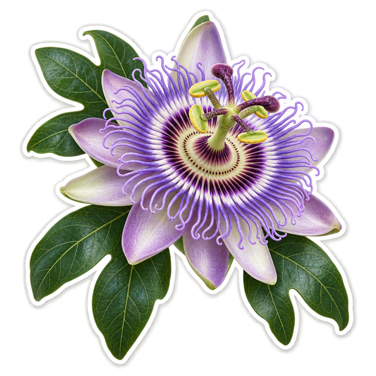 Purple Passionflower and Leaves Art Vinyl Decal Stickers