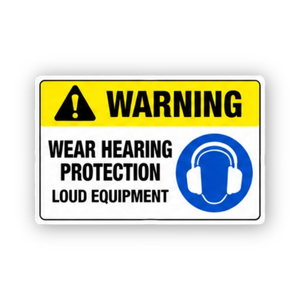 Yellow Warning Blue Headphones Wide Panel Vinyl Decal Stickers