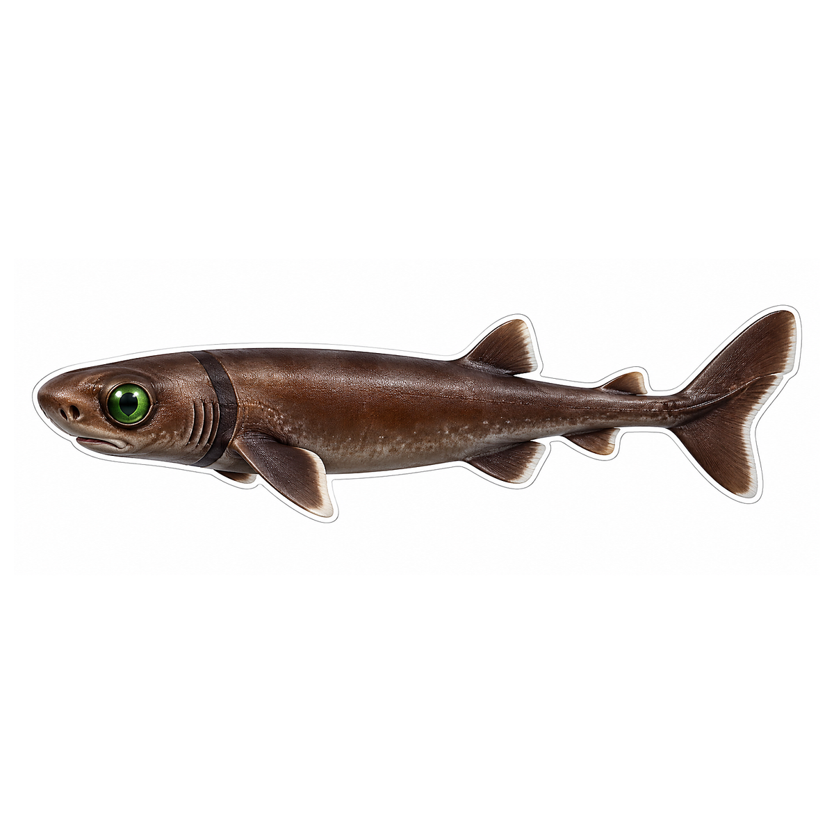 Small Brown Shark with Bright Green Eye Art Vinyl Decal Stickers