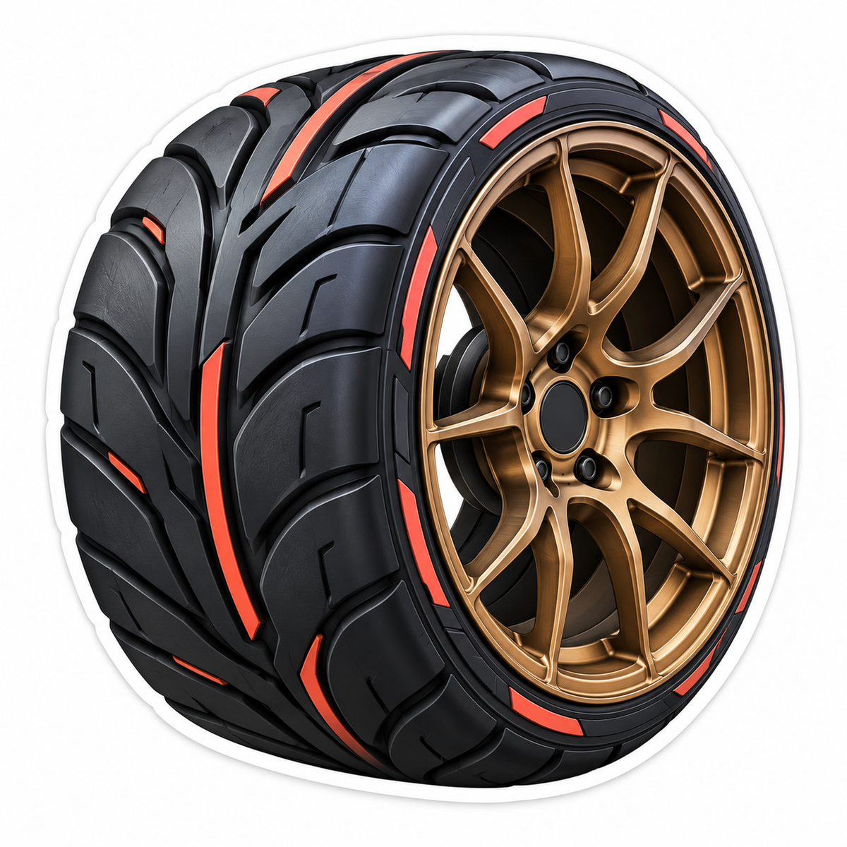 Black Tire with Bronze Wheel and Coral Accents Vinyl Decal Stickers
