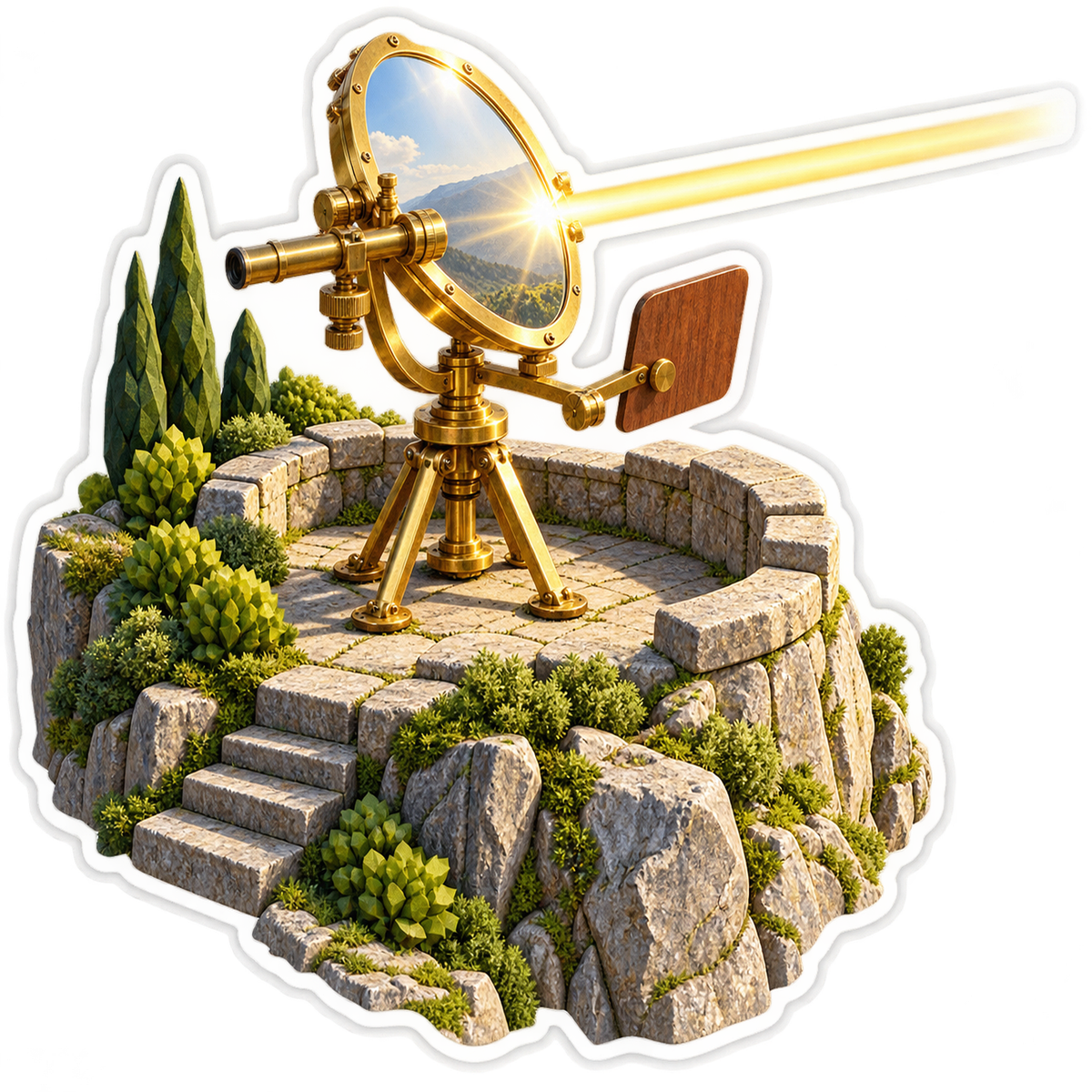 Golden Signal Mirror on Rocky Garden Terrace Vinyl Decal Stickers