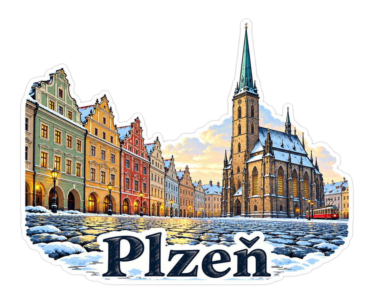 Plzen Snowy Gothic Square and Church Spire Vinyl Decal Stickers