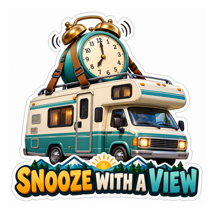 Cream Camper with Giant Alarm Clock Vinyl Decal Stickers