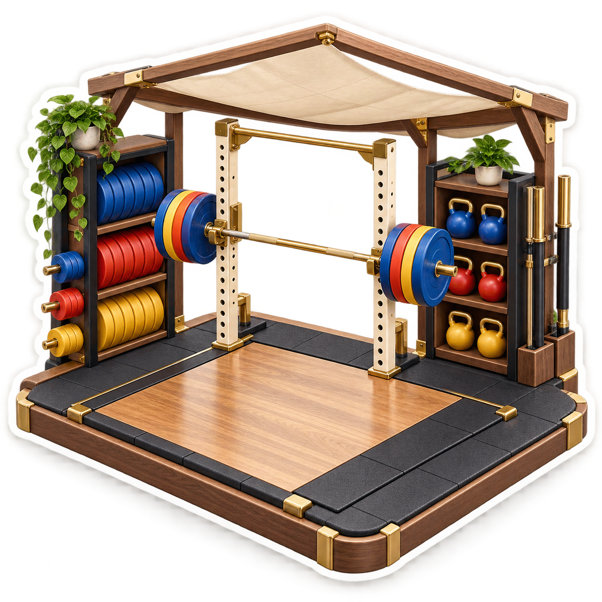 Wooden Weightlifting Pavilion with Color Plates Vinyl Decal Stickers