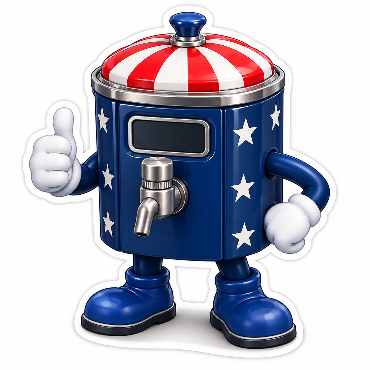 Patriotic Domed Dispenser Mascot with Tap Vinyl Decal Stickers