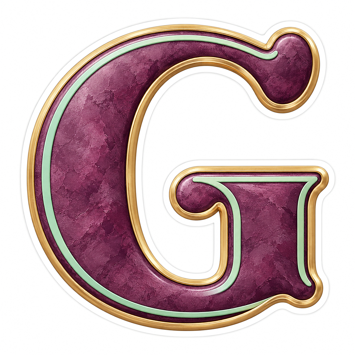Plum Mottled Mint Gold Trim Letter G Vinyl Decal Stickers