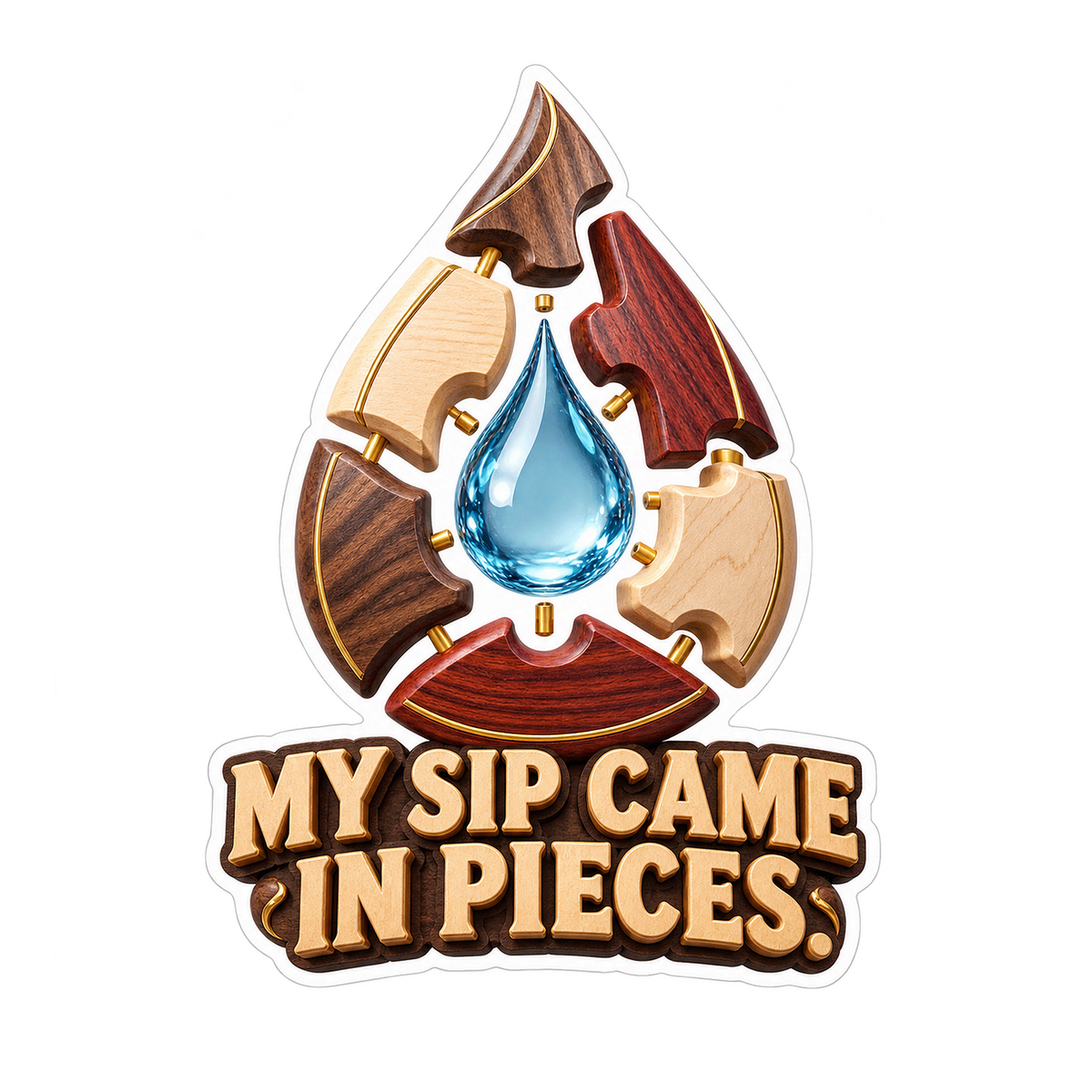 Wooden Puzzle Drop with Blue Center Art Vinyl Decal Stickers