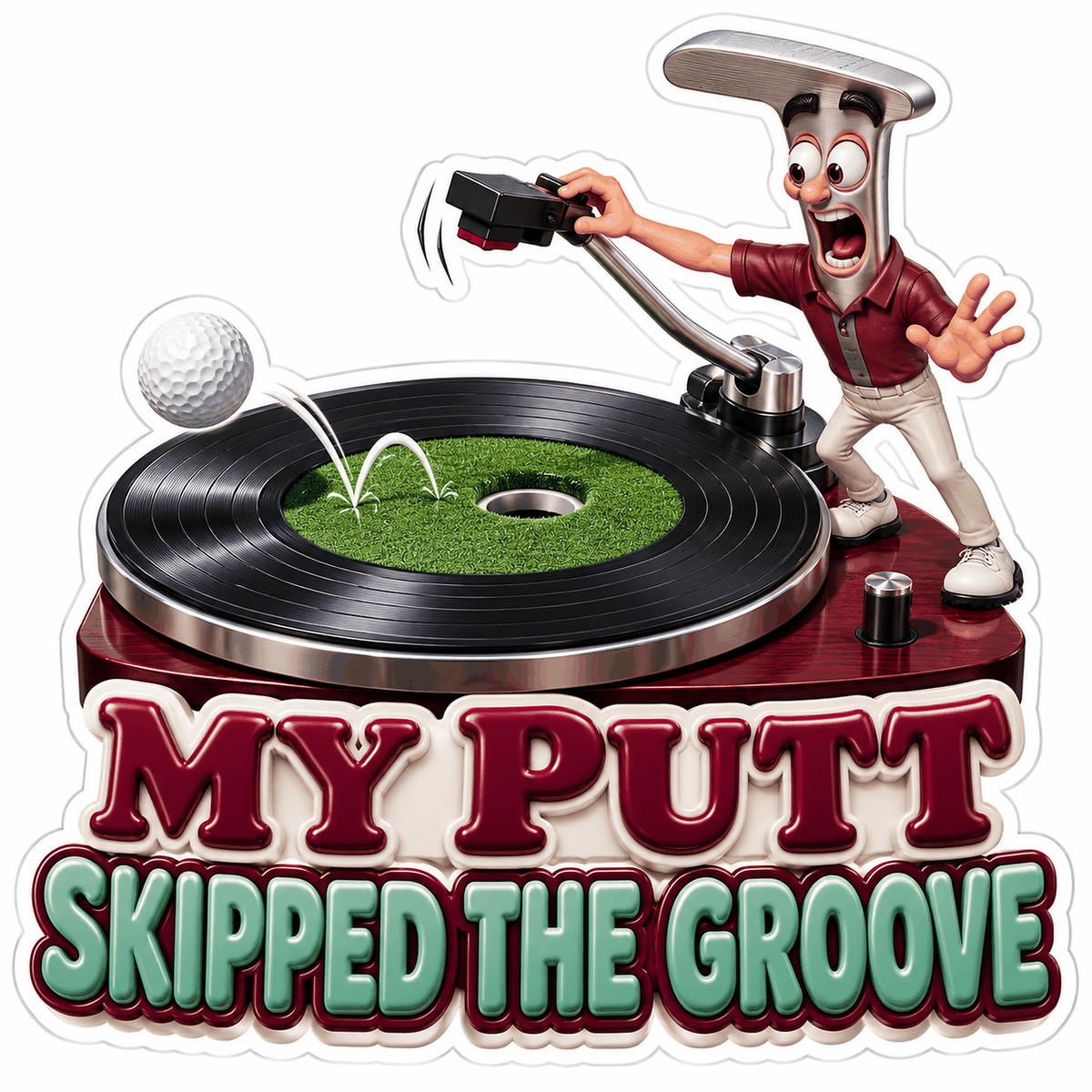 My Putt Skipped the Groove Record Player Vinyl Decal Stickers