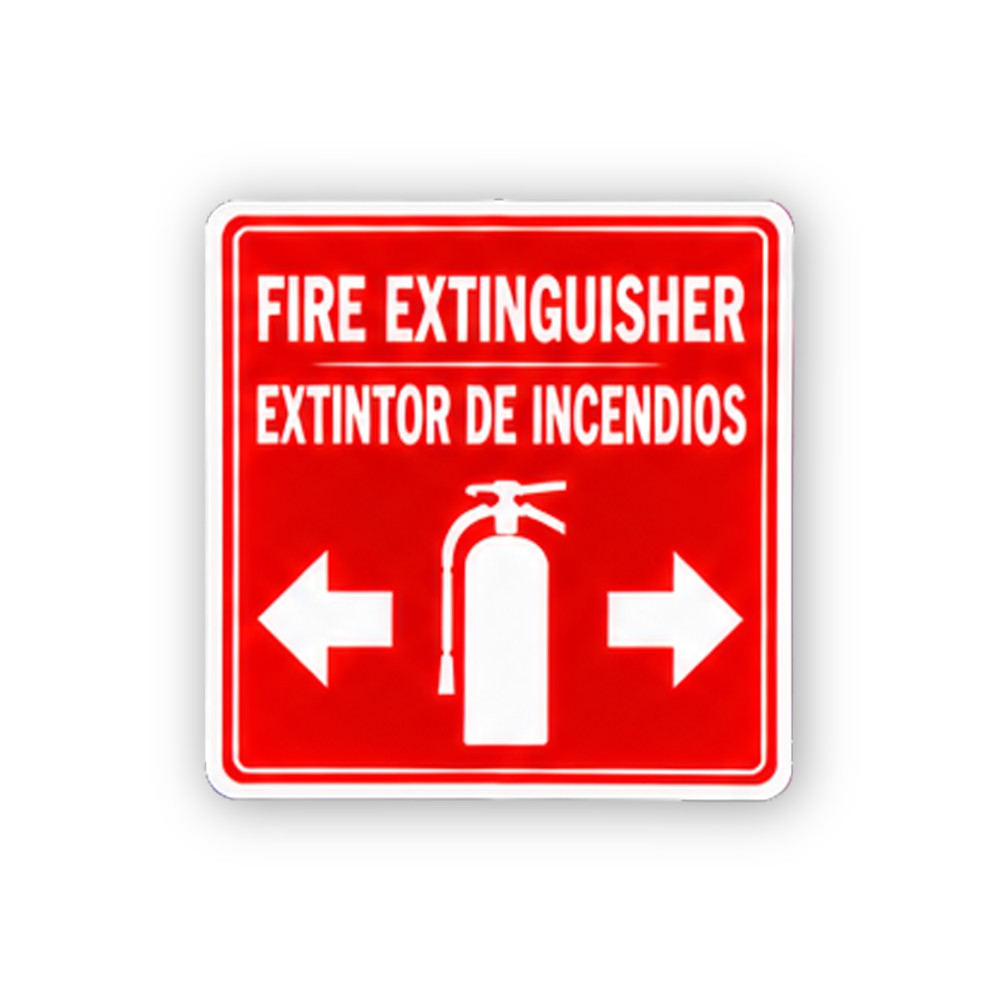 Red Bilingual Extinguisher Double Arrows Vinyl Decal Stickers