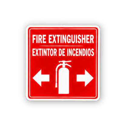 Red Bilingual Extinguisher Double Arrows Vinyl Decal Stickers