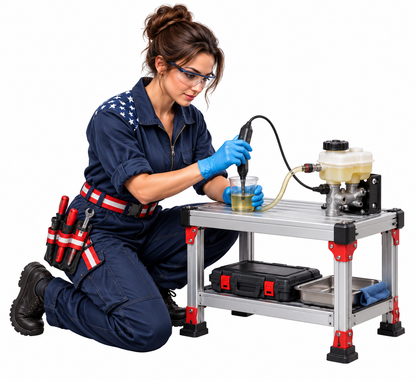 Woman Testing Yellow Fluid at Workbench Art Vinyl Decal Stickers