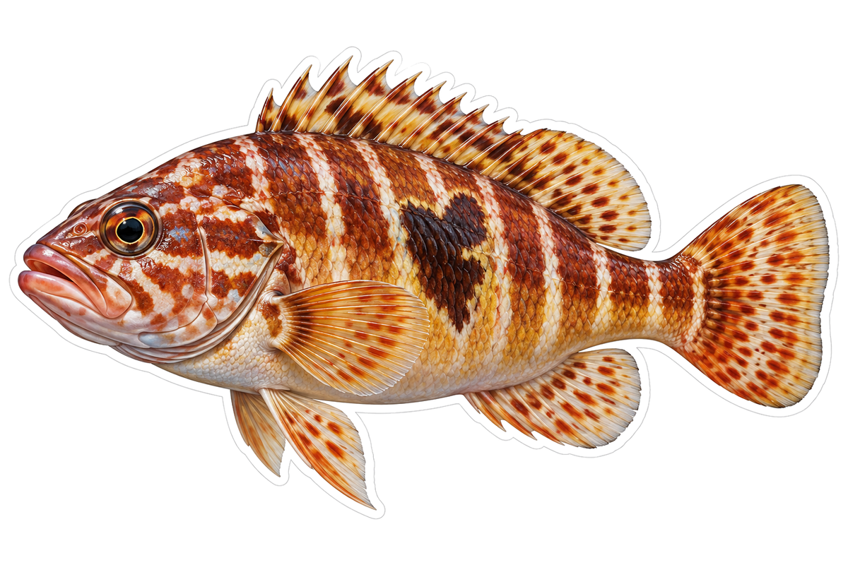 Orange Striped Fish with Black Patch Art Vinyl Decal Stickers