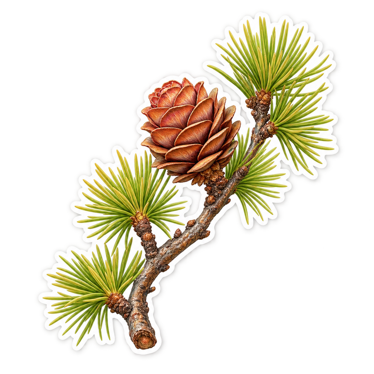 Brown Larch Cone Green Sprig Art Vinyl Decal Stickers