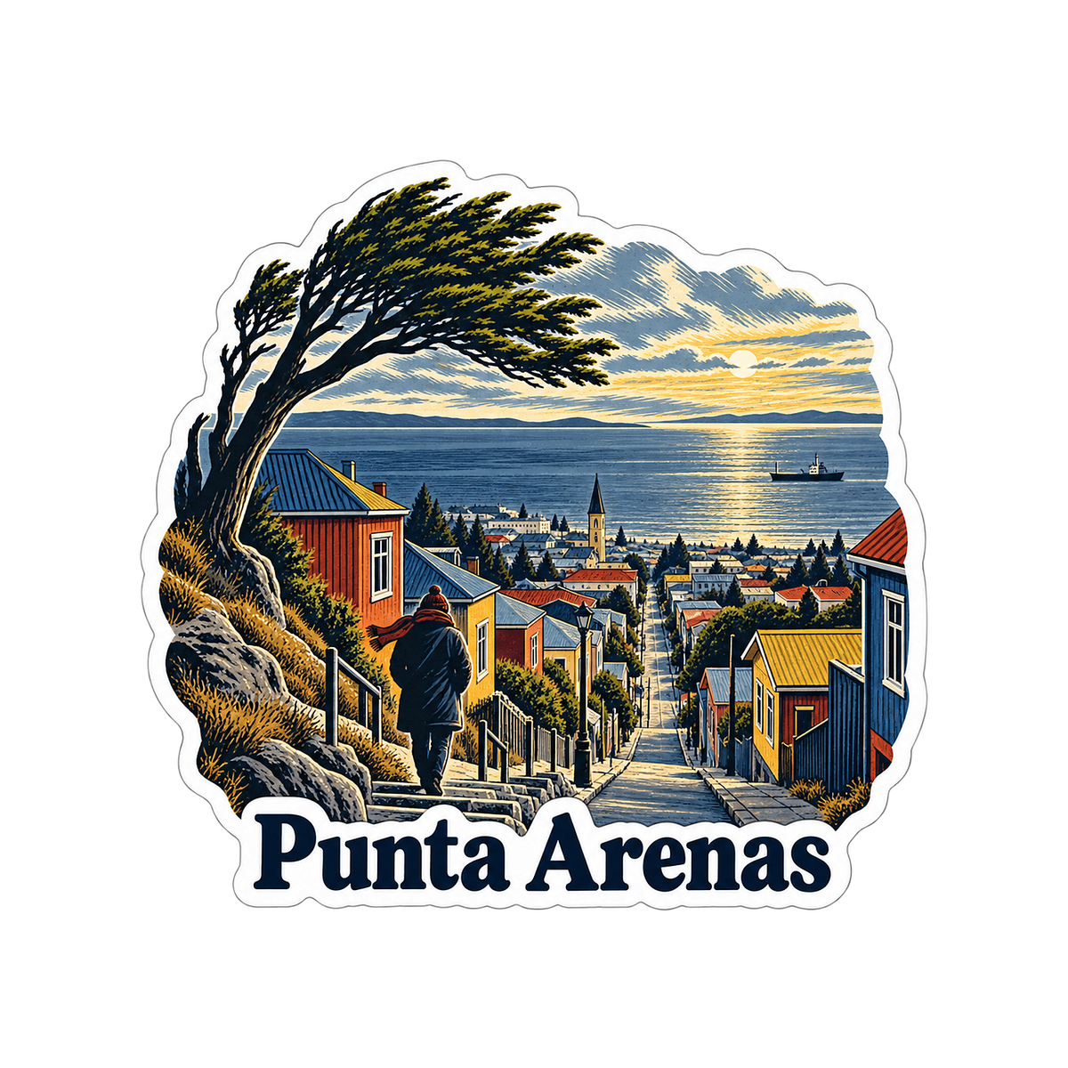 Punta Arenas Windy Coastal Steps Art Vinyl Decal Stickers