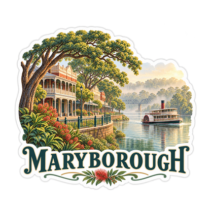 Maryborough River and Steamboat Scene Vinyl Decal Stickers