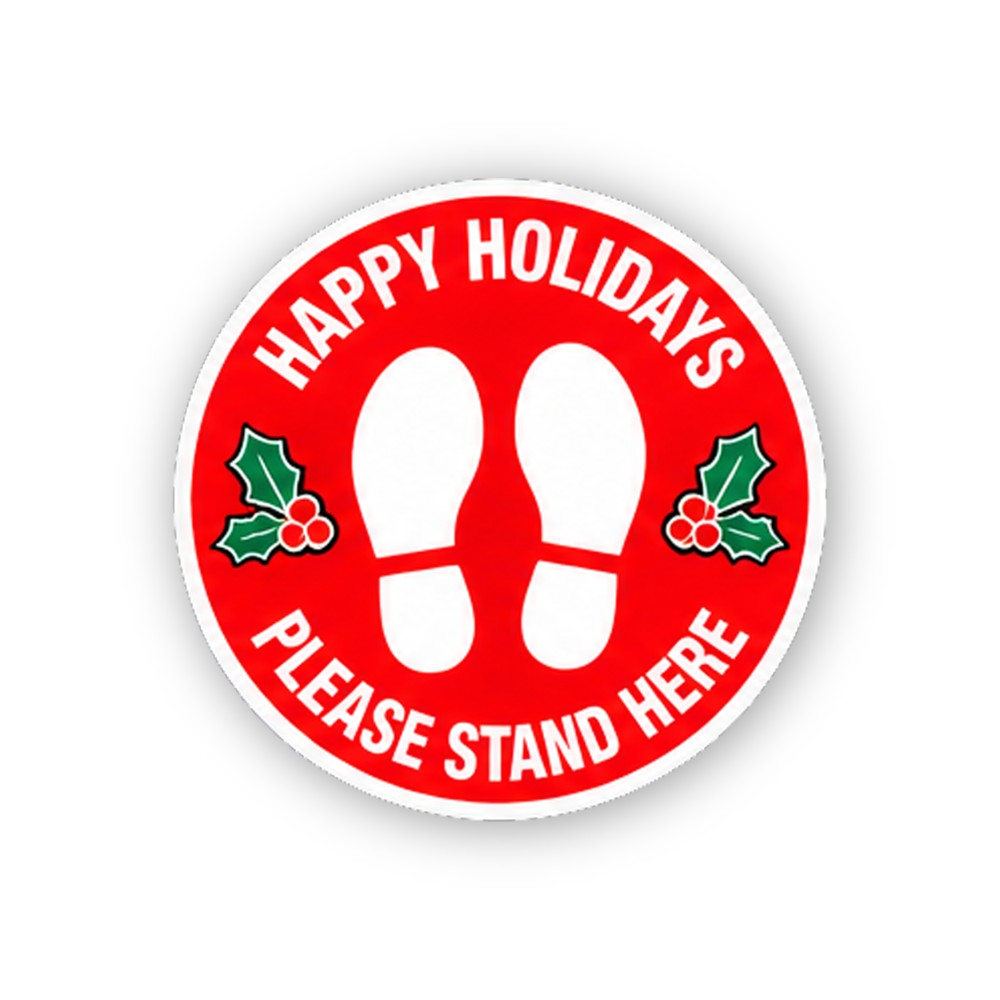 Red Happy Holidays Footprints Holly Circle Vinyl Decal Stickers