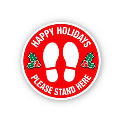 Red Happy Holidays Footprints Holly Circle Vinyl Decal Stickers