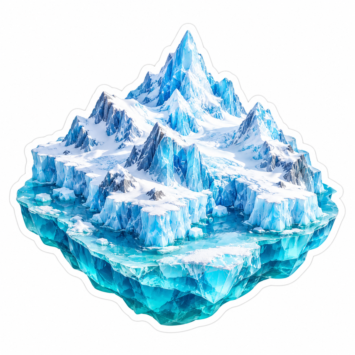 Floating Blue Ice Mountains with Turquoise Base Vinyl Decal Stickers