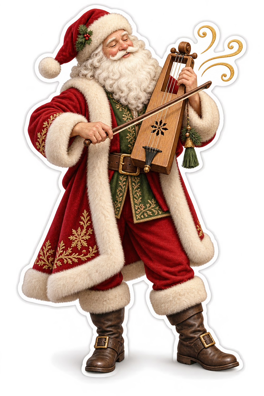 Santa Playing a Bowed Wooden Lyre Vinyl Decal Stickers