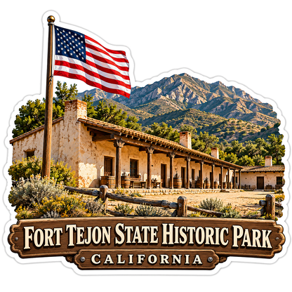Fort Tejon Historic Buildings and US Flag Vinyl Decal Stickers