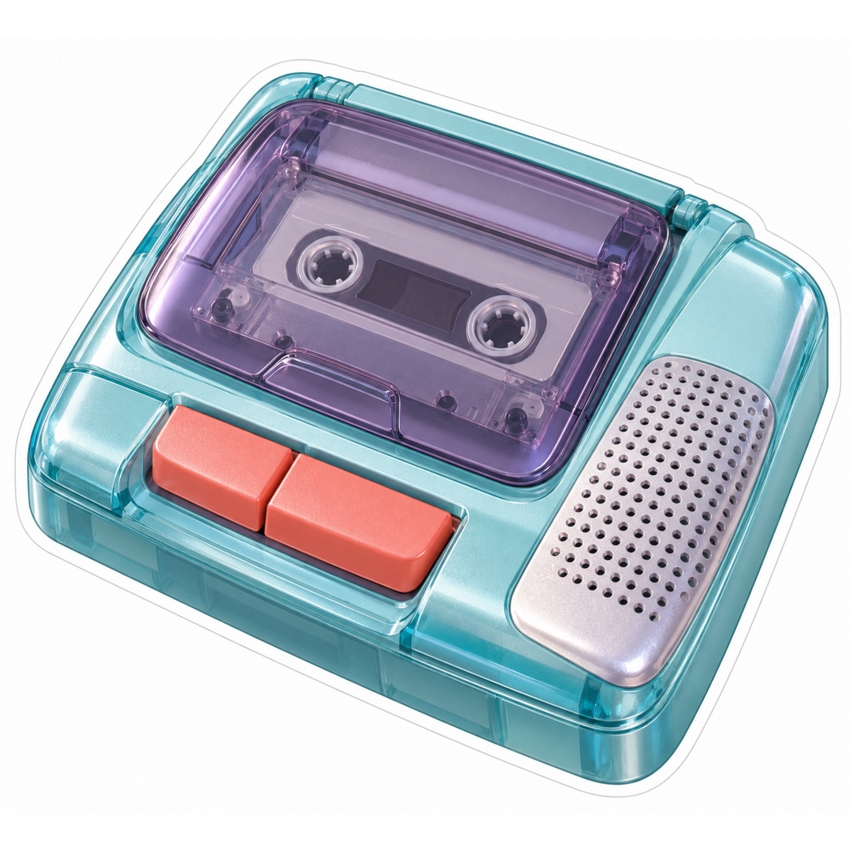 Clear Turquoise Cassette Player with Orange Keys Vinyl Decal Stickers