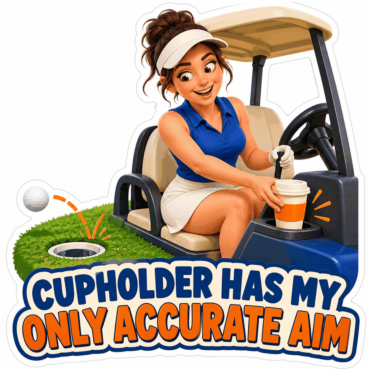Woman Golf Cart Cupholder Aim Quote Art Vinyl Decal Stickers