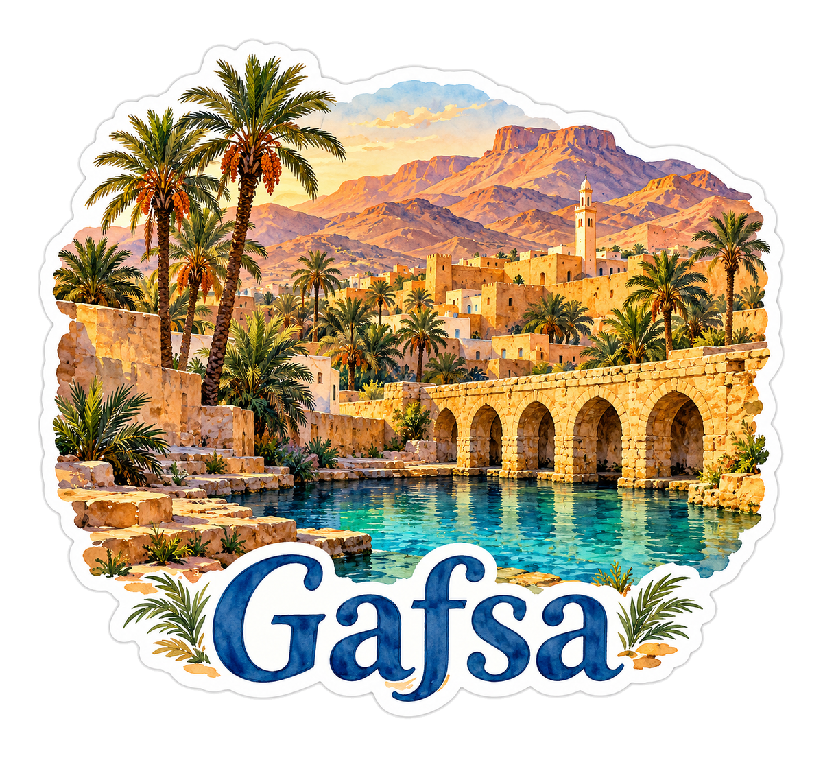 Gafsa Stone Bridge and Desert Oasis Vinyl Decal Stickers