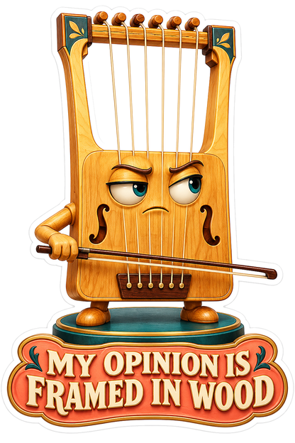 Wooden Bowed Lyre Character with Stern Face Vinyl Decal Stickers