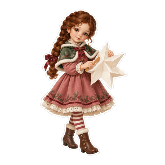Holiday Doll Folding White Paper Star Art Vinyl Decal Stickers