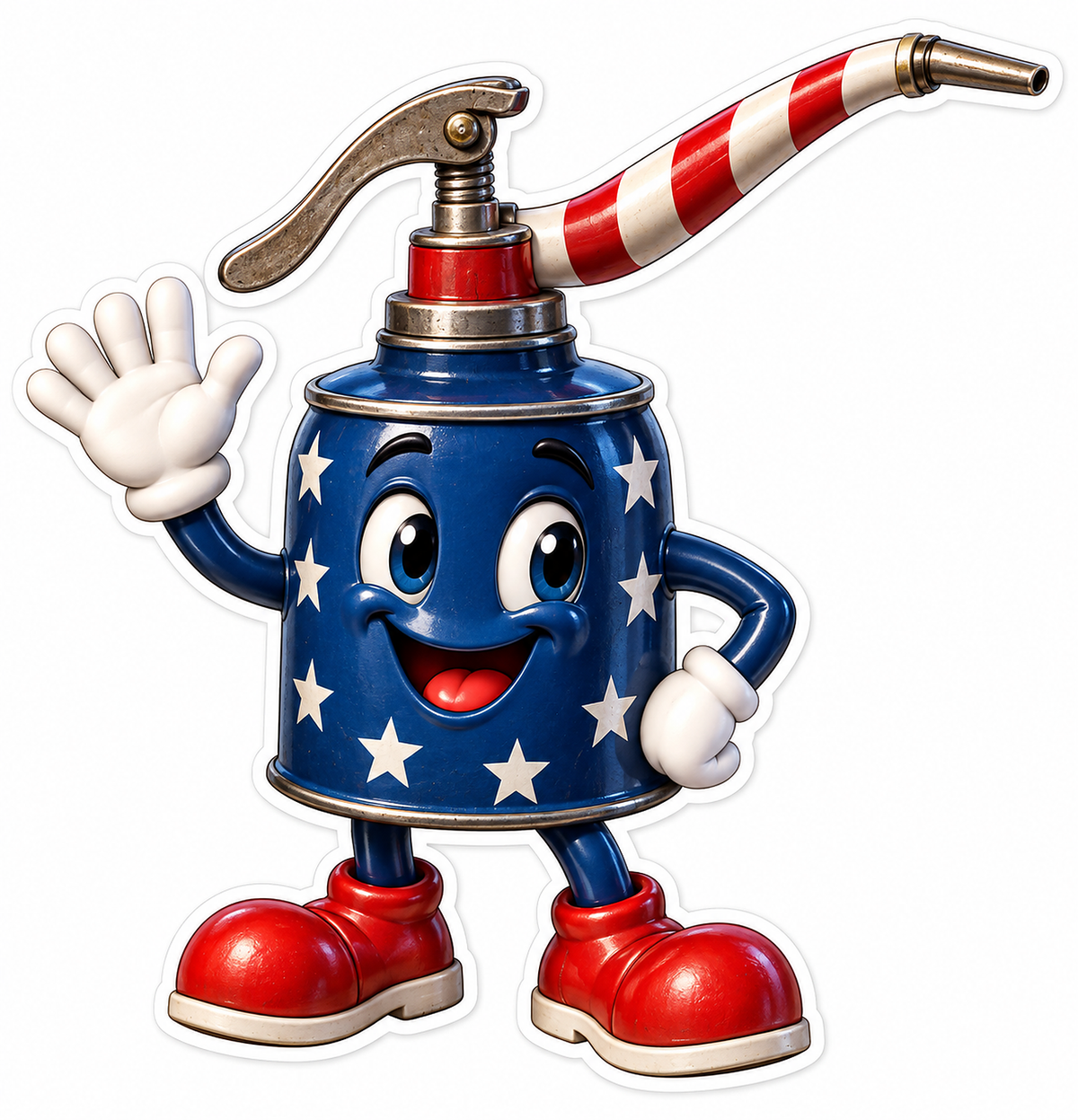 Smiling Patriotic Oil Can Character Art Vinyl Decal Stickers