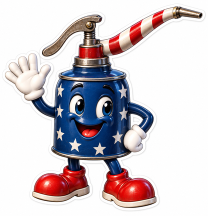 Smiling Patriotic Oil Can Character Art Vinyl Decal Stickers