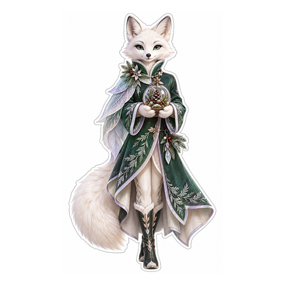 Green Cloak Arctic Fox Holding Glass Orb Vinyl Decal Stickers