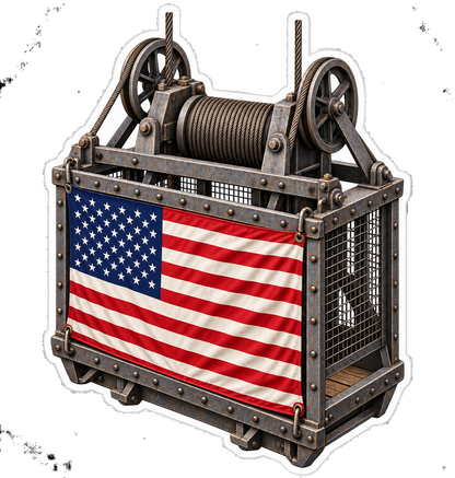 American Flag Mine Hoist Cage Art Vinyl Decal Stickers