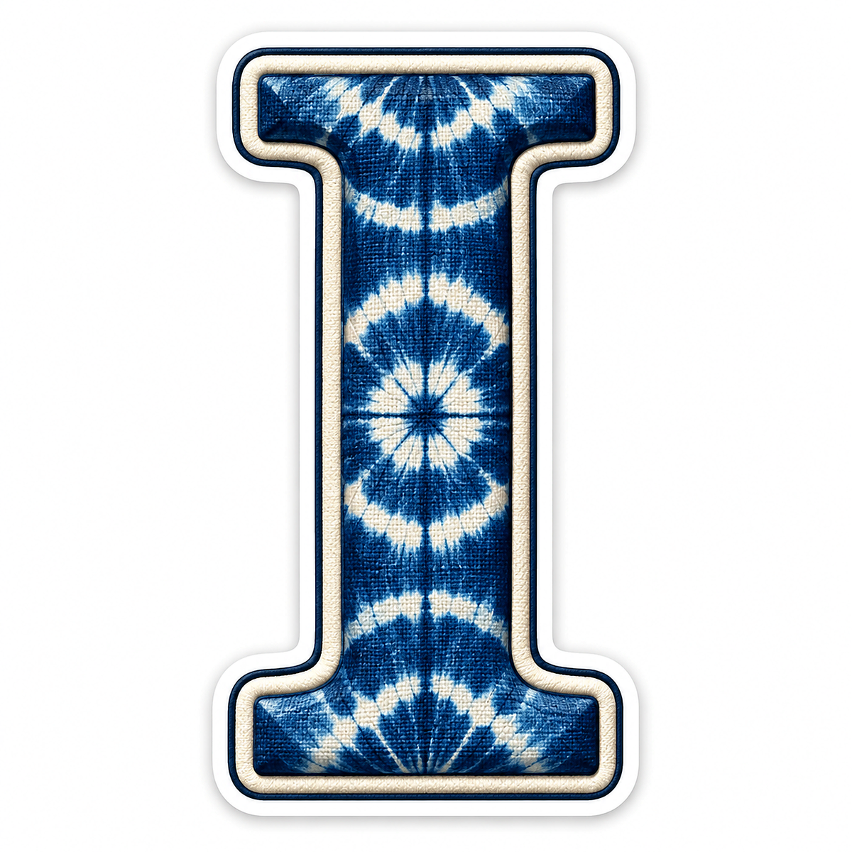Indigo Tie Dye Letter I with Cream Edge Art Vinyl Decal Stickers