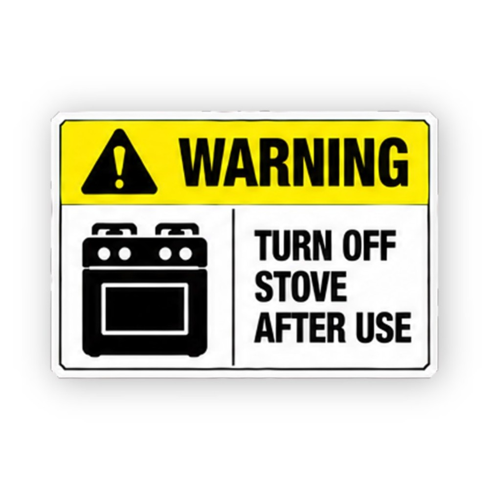 Yellow Warning Turn Off Stove Panel Vinyl Decal Stickers