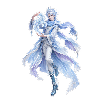 Floating Blue Frost Spirit Flowing Robes Art Vinyl Decal Stickers
