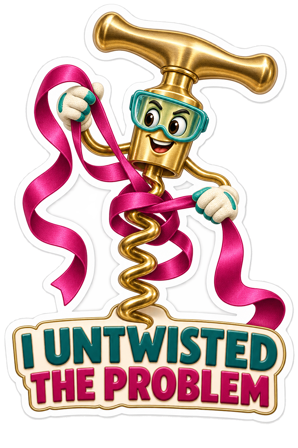 Gold Corkscrew Untangling Pink Ribbon Art Vinyl Decal Stickers