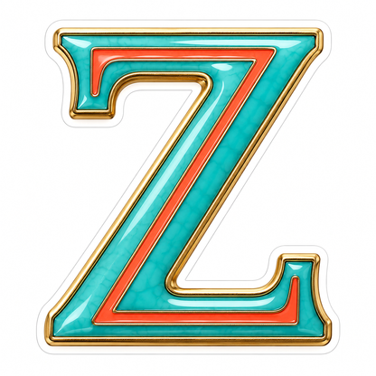 Aquamarine Coral Gold Border Letter Z Vinyl Decal Stickers