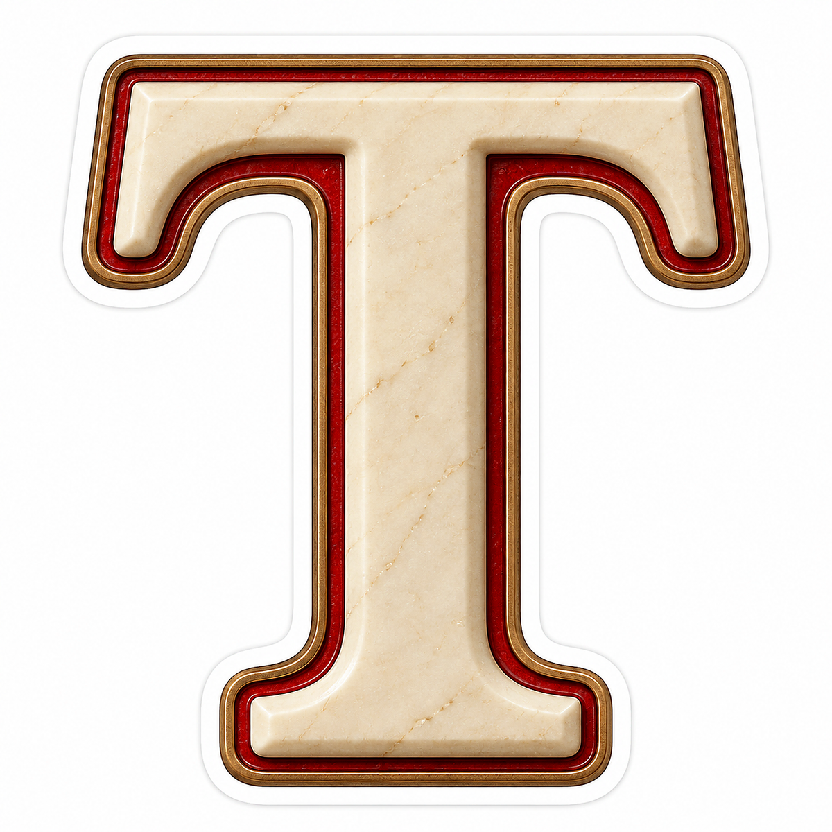 Cream Stone Letter T with Red Inset Art Vinyl Decal Stickers