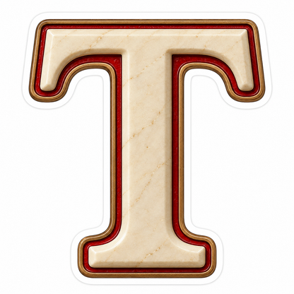 Cream Stone Letter T with Red Inset Art Vinyl Decal Stickers